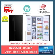 Beko 563L Double Door Fridge (Glass Black)