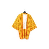 Back to Green-日本帶回羽織 金黃格紋 /vintage kimono