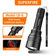 SUPERFIRE C8-G 36W Rechargeable Torchlight Telescopic Zoomable 5 Light Modes Ultra Bright Flashlight