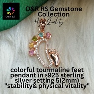 O&R RS colorful tourmaline feet pendant in s925 sterling silver setting 5(2mm)