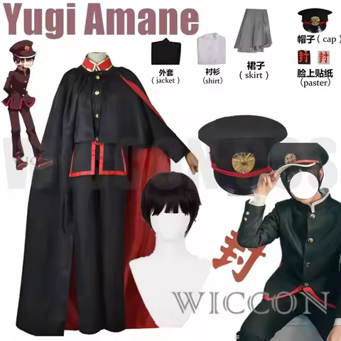 Anime Jibaku Shounen Hanako Kun Yugi Amane Cosplay Costume Bound Hanako-Kun Cloak Black Full Set Uni