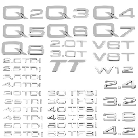 Chrome Silver ABS Numbers Letters Q2 Q3 Q4 Q5 Q6 Q7 Q8 TDI TFSI 2.0T Emblem For Audi Q series Car Fe