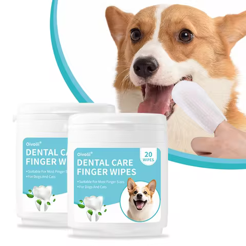 Pet Dental Finger Wipes for Dogs Cats Teeth & Gum Care Stain & Tartar Control Fresh Breath No-Rinse 