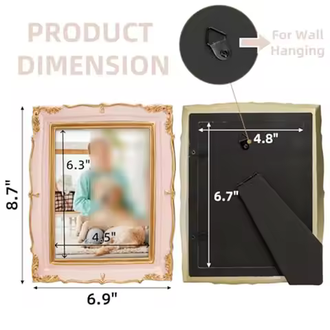 5x7 Inch Photo Display Picture Gold Trim Frames Vintage Pink Photo Frames Perfect For Weddings Wall 