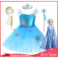 Frozen 2 Elsa Princess Dress For Girls Birthday Costume for Kids Halloween Sequins Tutu dress with Long Wig Headwear