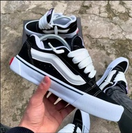 sepatu casual terbaru sneakers hitam putih gemuk sekolah vans pria knu tali gendut