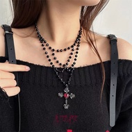 Alteclipse Bloody Layered Beaded Cross Heart Charm – Gothic Grunge Necklace Set / Layered Necklace A