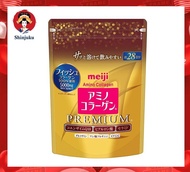 (สินค้าฉลากญี่ปุ่นของแท้ 100 %) Meiji Amino Collagen Premium 5000 mg. เมจิ อะมิโน คอลลาเจน สูตรพรีเมี่ยมสีทอง ขนาด 196 กรัม สำหรับ 28 วัน