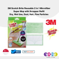 3M Scotch Brite Reusable 2 in 1 Microfiber Super Mop with Scrapper Refill, Dry, Wet Use, Dust, Hair, Fine Particles
