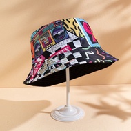 80S90S Double-Sided Bucket Hat Sunscreen Fashion Men Women Basin Hat Hip Hop Unique Hat 67s8