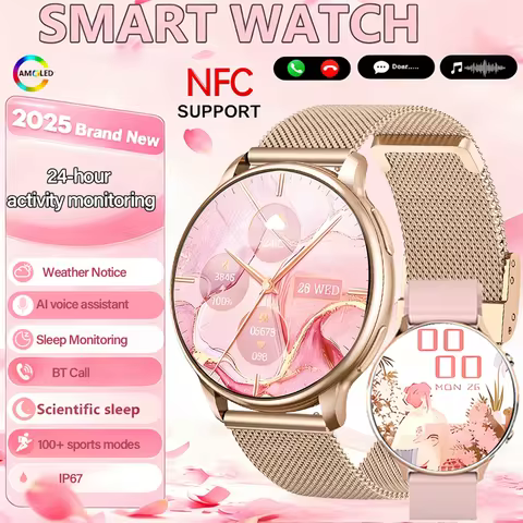 Women's Smart Watch 1.39 Inch Fitness Tracker Heart Rate Blood Pressure Monitor Period Tracking Comp