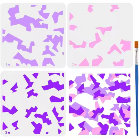 3 Pcs Layered Camouflage Stencil with A Paint Blocks Camo Theme Stencil for Painting on Wood Wall Fa