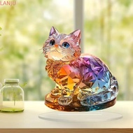 LANJU 2D Cat Sculpture, Handmade Colorful 2D Cat Ornament, Fashion Acrylic Crystal Miniature 2D Mini