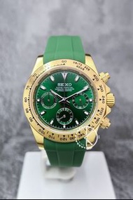 【定制】Seiko Mod Quartz Chronograph Watch 40mm 金殻綠面綠膠帶地通拿 精工改裝石英計時鋼錶