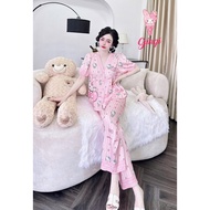 [January 30, 25]Short sleeves, long pants, Y-neck, soft, light and cool latin silk baby doll shirt