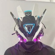【優選】賽博朋克面具圓燈機翼辮子假面騎士機甲發光面罩機械飛升科技頭盔