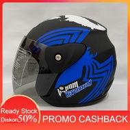 Helm Motor SNI Evo Venom Hitam Biru Doff Half Face Nouvo SNI Dewasa  - bukan KYT INK GM NHK ZEUS MDS