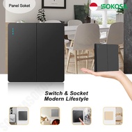 TOMBOL SOKOSA Wall Switch 2 Gang Switch On Off Aesthetic Wall Switch 2 Buttons 1 Way 2 Way Black