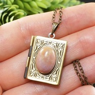 米白印度瑪瑙書本造型相片夾珍藏吊墜項鍊飾品