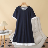Plus Size 2XL-4XL Women's Short Sleeve Denim Dress Casual Patchwork A-line Summer Midi Dresses