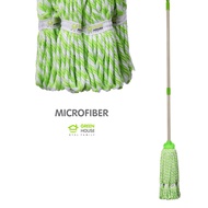 GreenHouse ม็อบจุกผ้าลายเย็บชายผ้า Microfiber (เขียว/ขาว) ด้ามยืดหดได้ 60 - 120 ซม.