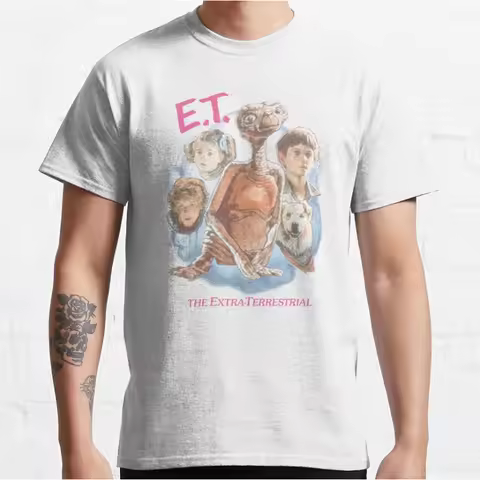 E.T. Faded Retro Group Photo ET The Extra Terrestrial 80s Horror movie AlienSci fi T-shirt for men l