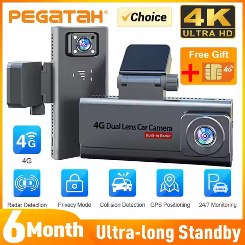 PEGATAH 4K 4G Car Surveillance Camera GPS Dual Lens Dashcam Human Detection All Round 24/7 Parking C