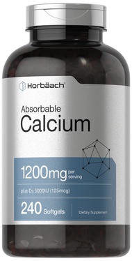 Horbäach Calcium 1200 mg with Vitamin D3 | 240 Softgels | 5000 IU Vitamin D3 | Absorbable Calcium Su