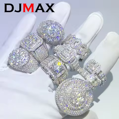 Hip Hop DJMAX Full Moissanite Rings For Men Original 925 Sterling Silver Men and Women's Moissanite 