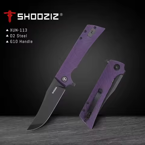Shooziz XUN113 Bowie Folding Pocket Knife, 3.55'' D2 Steel Flipper Blade EDC Knife for Outdoor Men/W