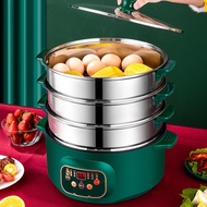 ST/🌊Multi-Functional Electric Food Warmer Electric Frying Pan with Steamer Household Multi-Layer Electric Steamer Electr