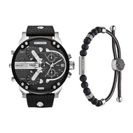 Men's Mr Daddy 2.0 Quartz Stainless Steel and Leather Chronograph Watch, Color: Black (Model: DZ7313