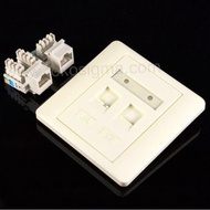 DUAL PORT FACEPLATE + RJ-45 and RJ-11 MODULAR JACK
