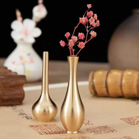 Mini Pure copper vase gold decor living room Antique vase unique flower vase〔Nest〕
