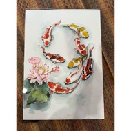 8 Fish Painting Yuan As 9 Numbers Watercolor Size A3/29.7x42 cm A Hundred Pounds