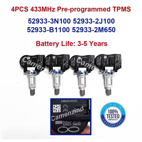 4Pcs TPMS Sensor 433MHz 52933-3N100 529333N100 52933-J100 529332J100 52933-2M650 52933-B1100 For Hyu