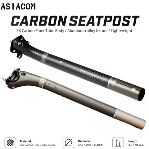ASIA COM Ultralight Full Carbon Offset Seatpost 3K Twill Double-Bolt Seat Pole for Road And Mountain
