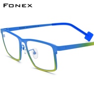 FONEX 2024แว่นตาไทเทเนียมบริสุทธิ์กรอบสี่เหลี่ยมสีสำหรับผู้ชายผู้หญิงแว่นตาไล่ระดับสีแว่นสายตาสั้น F85806ใหม่
