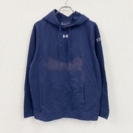 古著 UNDER ARMOUR 長袖連帽衫，單點標誌刺繡，簡約，海軍藍，尺寸 L
