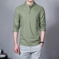 Kemeja Lelaki Slim Fit Kurta Lelaki Lengan Panjang Plain Casual Men Shirt Linen Pullover Stand Colla