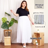 Rok Plisket Jumbo XXL Big Size Polos Putih Tulang Broken White Tebal Furing Untuk BB 70 75 80 85 Kg