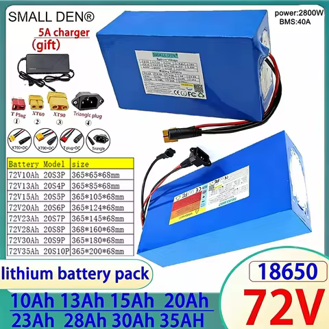 72V 10Ah 13Ah 15Ah 20Ah 23Ah 28Ah 30Ah 35Ah 18650 Lithium Battery Pack for 2800W E-motorcycle Scoote