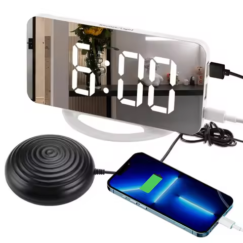 Multifunctional LED Vibration Alarm Clock USB Charging Plastic Electronic Single-sided Mirror Digita