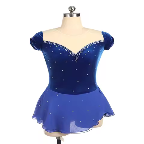 Girl Ice Skating Dress Patchwork Asymmetric Hem Mesh Spandex High Elasticity Training Competition Sk