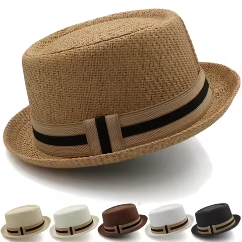 Men Women Classical Straw Pork Pie Hats Fedora Sunhats Trilby Caps Summer Boater Beach Outdoor Trave