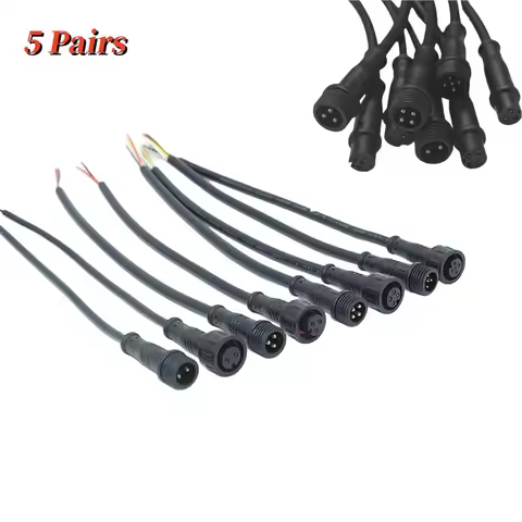 5 Pairs Plastic M12 Male To Female 40cm Waterproof Cable 2pin 3pin 4pin 5pin Led Connector Black Wir