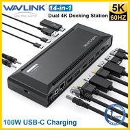 Wavlink USB C Dual 4K Laptop Docking Station Single 5K/Dual 4K 60Hz พร้อมเอาต์พุตกําลังไฟ 100W HDMI
