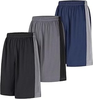 Mens Shorts Basketball Gym Quick Dry Camouflage Shorts with Pockets, Black/Grey/Blue, 3X-Large