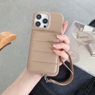 1pc Minimalist Fashionable Litchi Grain PU Leather Lanyard Phone Case Wallet Compatible With Apple 1