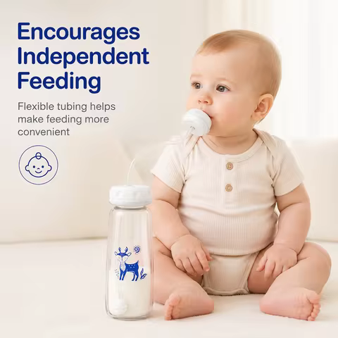 Standard Neck Plastic Hands-Free Toddler Bottle, Straw Type Hands-Free, Leak-Proof Anti-Spurt, Steri